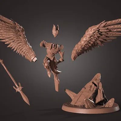 Chiến binh có cánh với giáo bay trên không