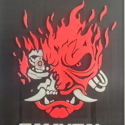 Biểu tượng samurai cyberpunk 2077 trên tấm tường 140x165