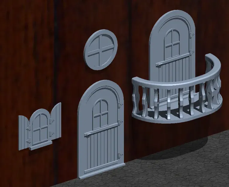 Bộ phận nhà cổ tích với cửa, cửa sổ và ban công - Image 1