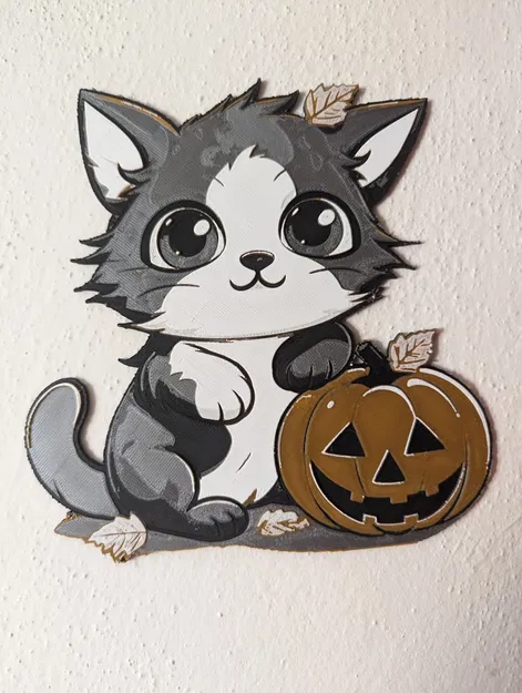 Mèo dễ thương bên quả bí ngô cho Halloween - Image 1