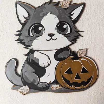 Mèo dễ thương bên quả bí ngô cho Halloween