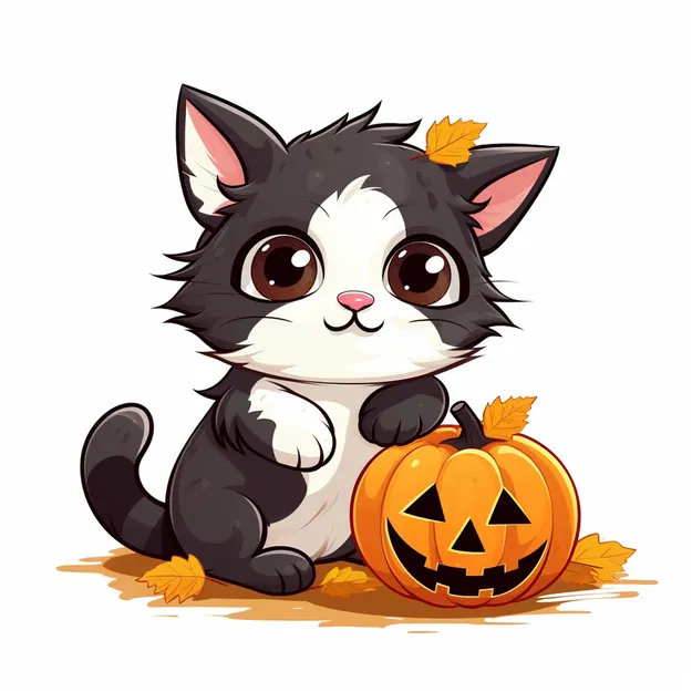 Mèo dễ thương bên quả bí ngô cho Halloween - Image 2