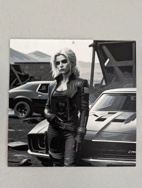 Ciri trong cảnh quan dystopian bên cạnh chiếc Camaro - Image 1