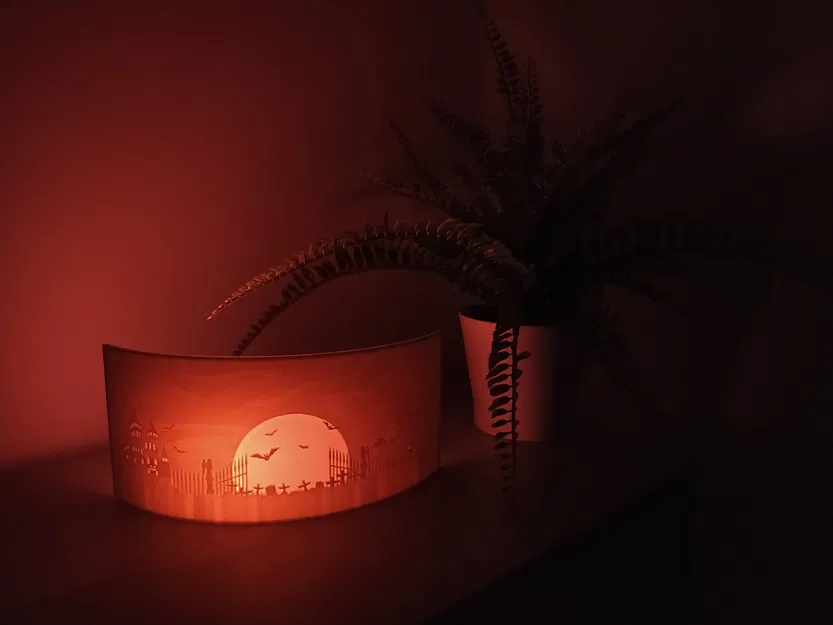 Panorama lithophane Halloween hình vòm có đèn LED - Image 1