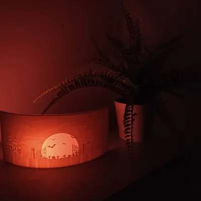 Panorama lithophane Halloween hình vòm có đèn LED