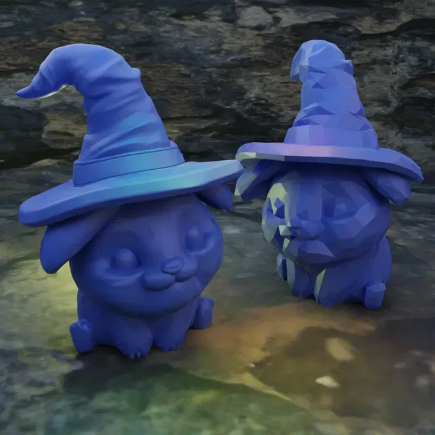 Thỏ dễ thương với tai treo và mũ Halloween - Image 1