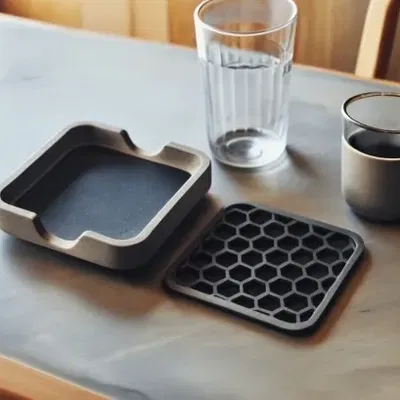Đế Lót Ly Hình Vuông Hiện Đại Tối Giản Kèm Giá Đỡ