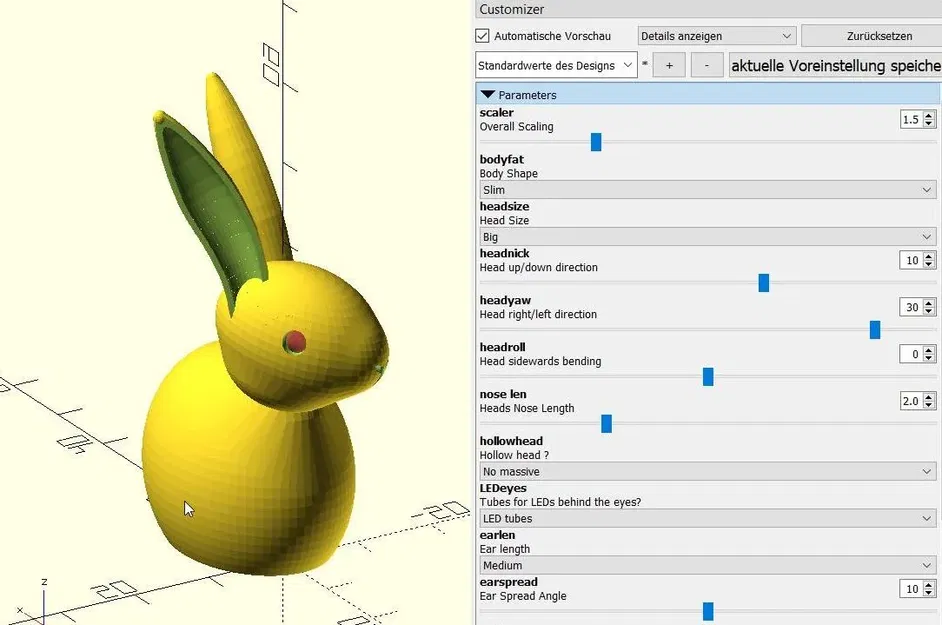 Thỏ ma quái với mắt LED đỏ 3mm tùy chỉnh cho Openscad - Image 4