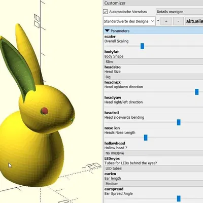 Thỏ ma quái với mắt LED đỏ 3mm tùy chỉnh cho Openscad