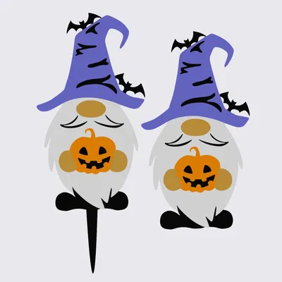 Gnome Halloween với bí ngô trang trí cỏ cây 4 màu
