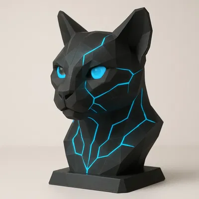 Tượng Đầu Mèo Phong Cách Low Poly