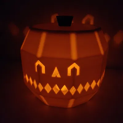 Đèn/bát bí ngô Halloween phong cách low poly hai mặt