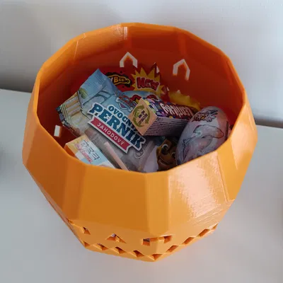 Đèn/bát bí ngô Halloween phong cách low poly hai mặt