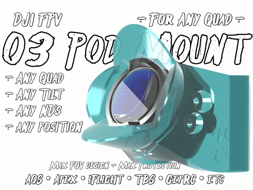 Giá Đỡ FPV Pod: cho O3, Walksnail, mọi thứ, Max-FOV, không cánh quạt, bảo vệ tối đa, mọi quad, mọi cam! - Image 1