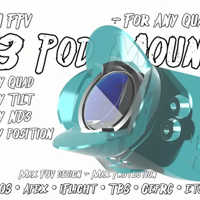 Giá Đỡ FPV Pod: cho O3, Walksnail, mọi thứ, Max-FOV, không cánh quạt, bảo vệ tối đa, mọi quad, mọi cam!