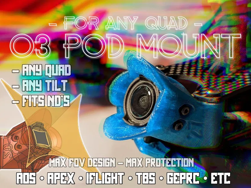Giá Đỡ FPV Pod: cho O3, Walksnail, mọi thứ, Max-FOV, không cánh quạt, bảo vệ tối đa, mọi quad, mọi cam! - Image 7
