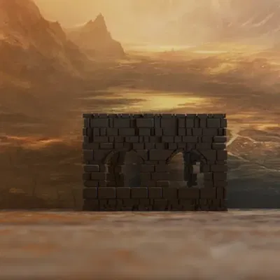 Mô-đun tường đá đổ nát #3 có cửa sổ