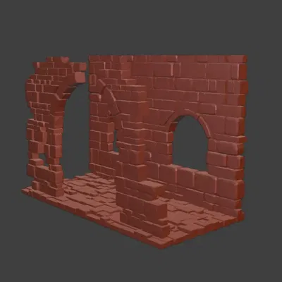 Mô-đun tường đá đổ nát #3 có cửa sổ