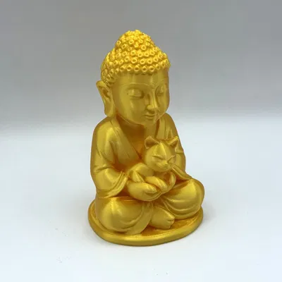 Bức tượng Phật ôm mèo dễ thương