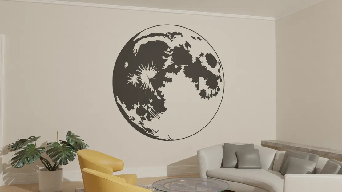 Nghệ thuật treo tường hình mặt trăng 2D - Image 1