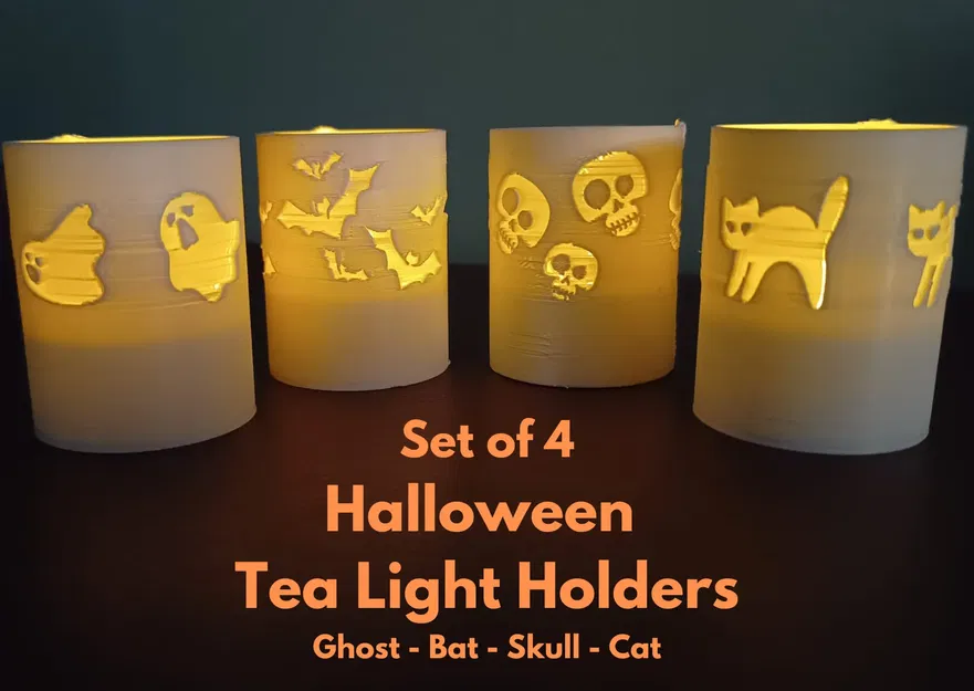 Bộ 4 giá đỡ nến Halloween hình ma, mèo, dơi và đầu lâu - Image 1