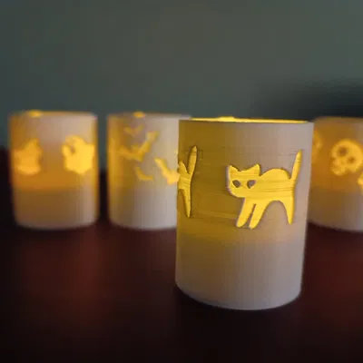 Bộ 4 giá đỡ nến Halloween hình ma, mèo, dơi và đầu lâu