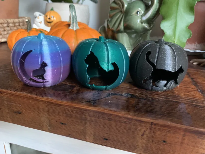 Đèn lồng bí ngô hình mèo cho nến trà - Image 1