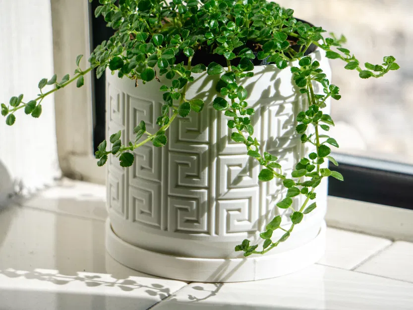 Chậu cây họa tiết Aztec có lỗ thoát nước và khay nhỏ giọt - Image 1