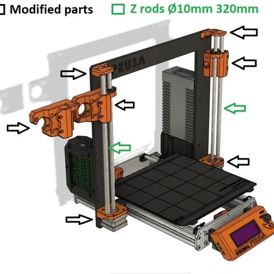 Bộ nâng cấp Prusa MK3/MK3s với thanh dẫn X và thanh Z Ø10mm