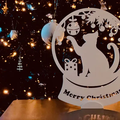 Quả cầu tuyết mèo với đế tùy chỉnh cho trang trí Giáng Sinh