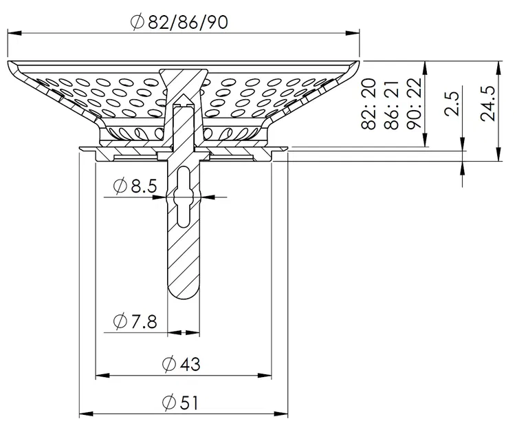 Lọc rác chậu rửa có nắp gắn liền cho chậu Ø82-90mm - Image 3