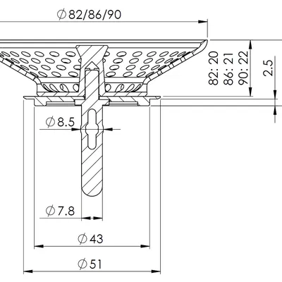 Lọc rác chậu rửa có nắp gắn liền cho chậu Ø82-90mm