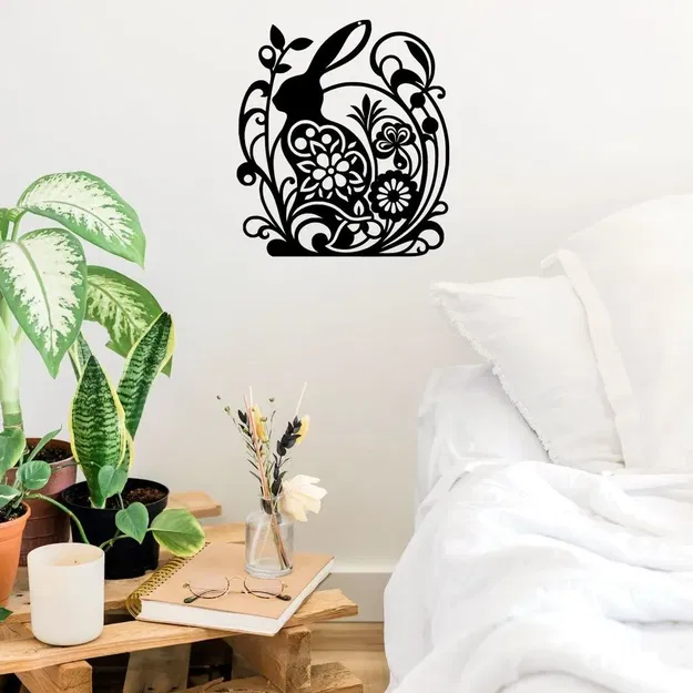 Trang trí lễ Phục Sinh với thỏ và hoa treo tường - Image 2