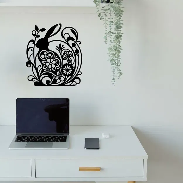 Trang trí lễ Phục Sinh với thỏ và hoa treo tường - Image 3