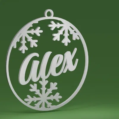 Quả cầu Giáng sinh với bông tuyết và tên Alex