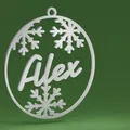 Quả cầu Giáng sinh với bông tuyết và tên Alex - Thumbnail 2