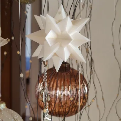 Ngôi sao trang trí Giáng Sinh treo trên cây thông