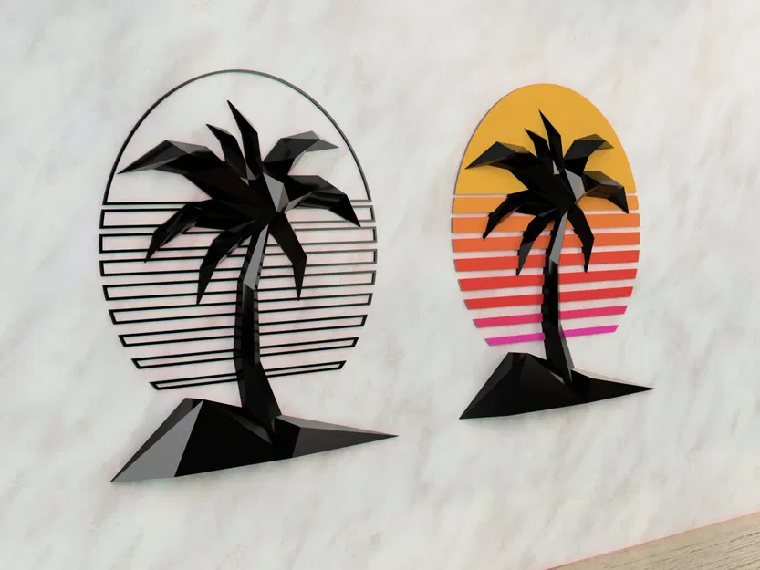 Nền hình học retro Miami với cây cọ 3D - Image 1