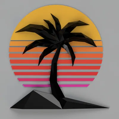 Nền hình học retro Miami với cây cọ 3D