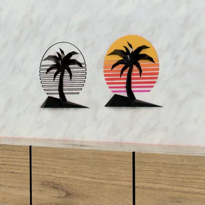 Nền hình học retro Miami với cây cọ 3D