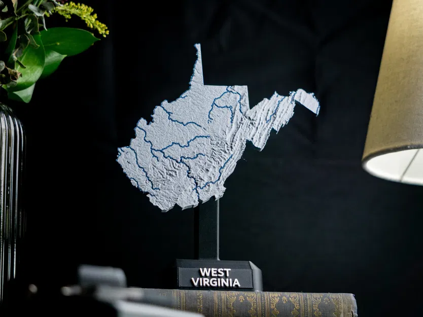 Bản đồ địa hình Tây Virginia, Hoa Kỳ với các con sông - Image 1