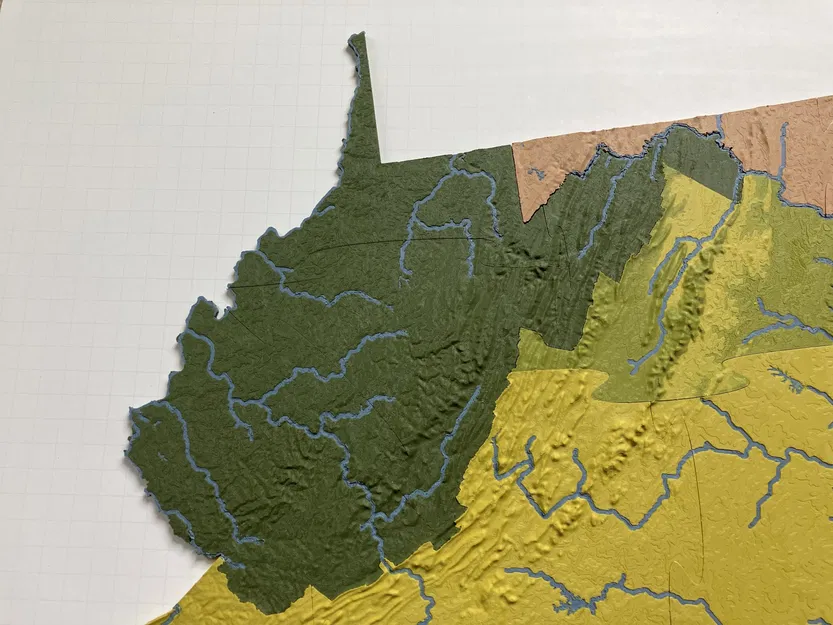 Bản đồ địa hình Tây Virginia, Hoa Kỳ với các con sông - Image 3