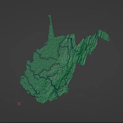 Bản đồ địa hình Tây Virginia, Hoa Kỳ với các con sông