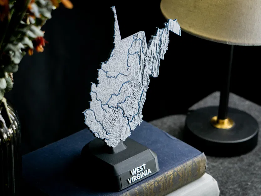 Bản đồ địa hình Tây Virginia, Hoa Kỳ với các con sông - Image 7