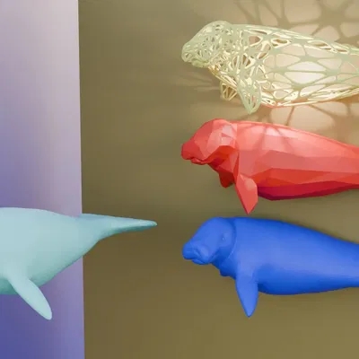 Manatee bơi ra từ tường trang trí nghệ thuật