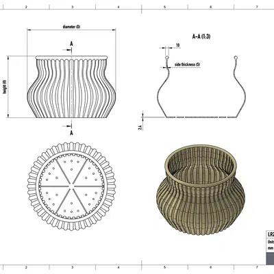 Chậu hoa cong cổ điển với họa tiết trang trí dọc dày