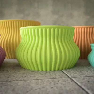 Chậu hoa cong cổ điển với họa tiết trang trí dọc dày