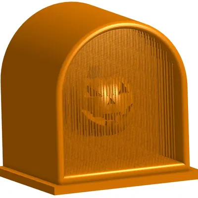 Đèn lồng bí ngô treo trong khung hình bia mộ