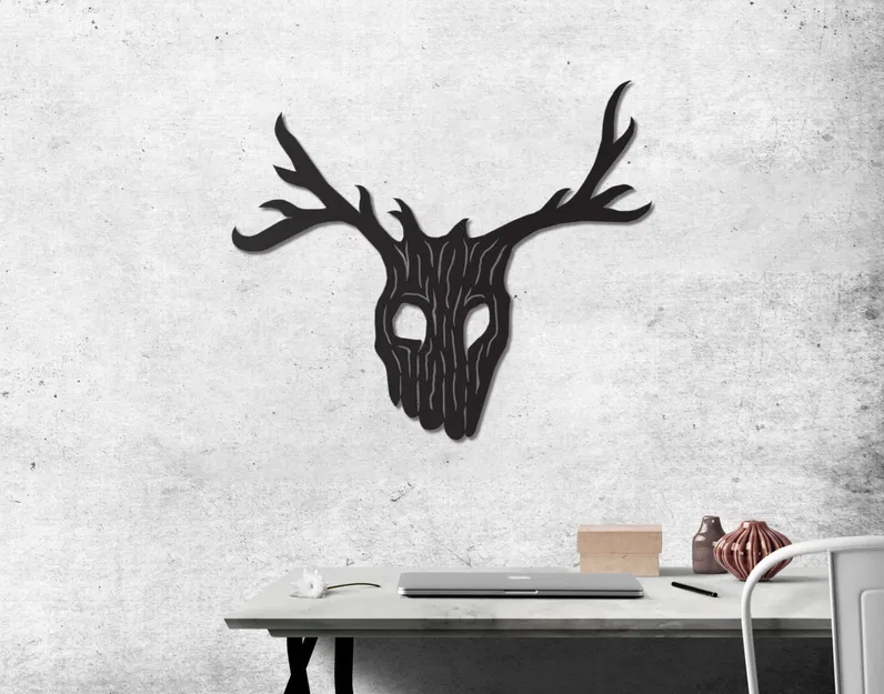 Mặt nạ phù thủy với sừng trang trí tường - Image 1