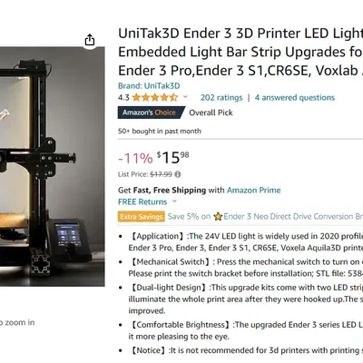 Đế công tắc đèn LED cho máy in 3D Ender 3